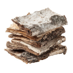 Textured Stack of Natural Birch Bark Layers with Peeling Edges isolated on transparent background Remove png, Clipping Path, pen tool