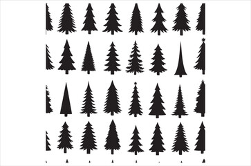 Obraz premium Tree silhouette vector bundle, black tree icons set, pine, oak, leafless and forest trees, nature illustration elements for design, bare and leafy trees, botanical, icon, Isolated, retro on white back
