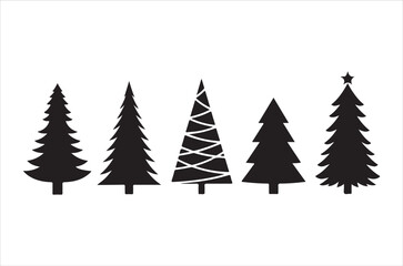 Obraz premium Tree silhouette vector bundle, black tree icons set, pine, oak, leafless and forest trees, nature illustration elements for design, bare and leafy trees, botanical, icon, Isolated, retro on white back