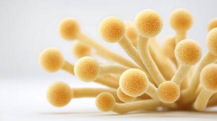 Fototapeta premium Heap of Yellow Mushrooms with Round Caps and Stems on a White Surface