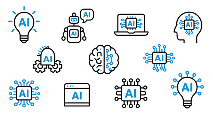 Dynamic AI icons showcasing innovation, technology, and intelligent solutions for a modern digital world.