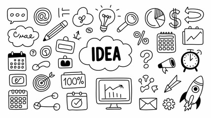 Inspiring hand-drawn business icons and concepts sparking creativity, innovation, and growth for your next project.