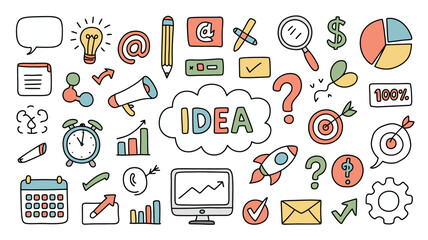 Sparking brilliant ideas with a collection of business and creativity icons, perfect for presentations and brainstorming sessions.