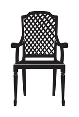 Silhouette of Armchair with Intricate Lattice Backrest on White Background