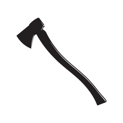 Silhouette of Axe with Wooden Handle on White Background