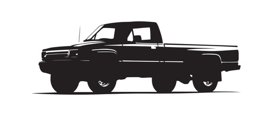 Silhouette of Classic Pickup Truck on White Background, Automotive Art