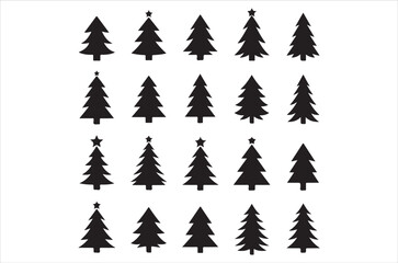 Obraz premium Tree silhouette vector bundle, black tree icons set, pine, oak, leafless and forest trees, nature illustration elements for design, bare and leafy trees, botanical, icon, Isolated, retro on white back
