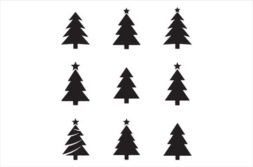 Obraz premium Tree silhouette vector bundle, black tree icons set, pine, oak, leafless and forest trees, nature illustration elements for design, bare and leafy trees, botanical, icon, Isolated, retro on white back