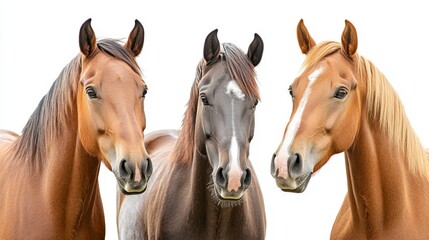 Beautiful Horses Portrait on White Background with Different Colors