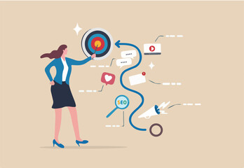 Marketing strategy, success planning to launch advertisement, optimize audience result, online promotion plan, performance report, businesswoman present marketing strategy plan to improve best result.