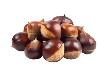 Obraz premium Heap of Dark Brown Chestnuts with Smooth Shells and Creamy Texture isolated on transparent background