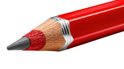 Sharp Focus on a Red Pencil: A close-up of a meticulously crafted red pencil, the graphite tip poised for creation, highlighted by the precision of its design.