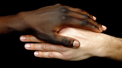 Unity through diversity collaborative hands symbolizing peace studio photography black background close-up social issues
