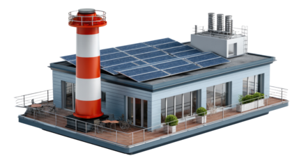 Eco-Friendly Modern Home: A cutting-edge illustration of an energy-efficient home, showcasing a fusion of sustainable technology and contemporary design.