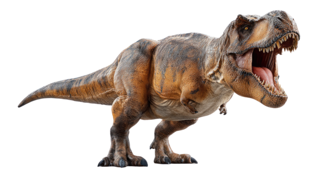 Prehistoric Power: Tyrannosaurus Rex Roaring! A colossal Tyrannosaurus Rex stands tall, mouth agape in a fearsome roar.