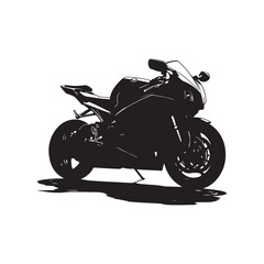 Silhouette of Sportbike Motorcycle with Shadow on White Background