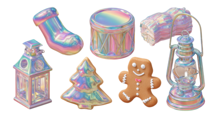 Colorful Clipart Collection of Isolated Christmas-Themed Objects on Transparent Background