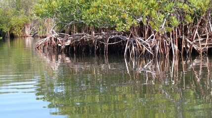 Obraz premium Exploring mangrove ecosystems coastal waters nature photography tranquil environment serene viewpoint conservation concept