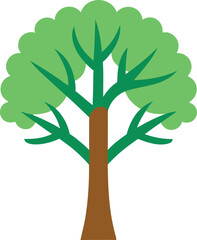 Vector art of stylized illustration of a green leafy tree with a brown trunk, isolated on a