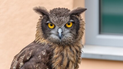 Obraz premium Majestic owl in urban setting bird photography nature environment close-up perspective