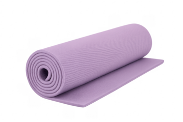 Rolled purple yoga mat isolated on transparent background