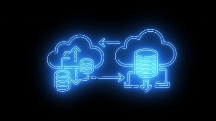 Futuristic neon glowing cloud computing and data storage icons with digital connection and technology process - Powered by Adobe