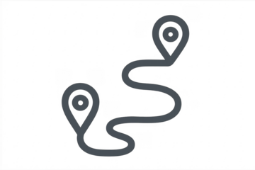 Route icon showing path between two locations on transparent background