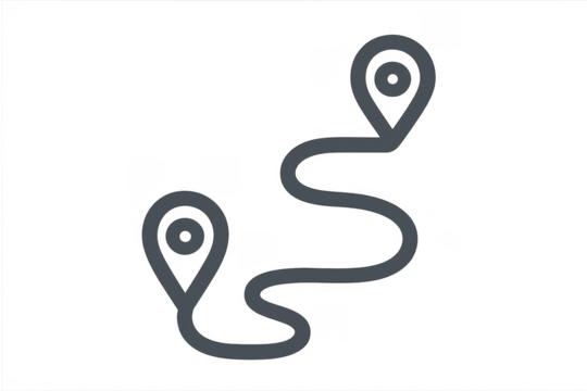 Route icon showing path between two locations on transparent background