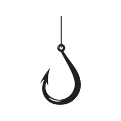 Simple Black Fishing Hook Isolated on White Background Stock