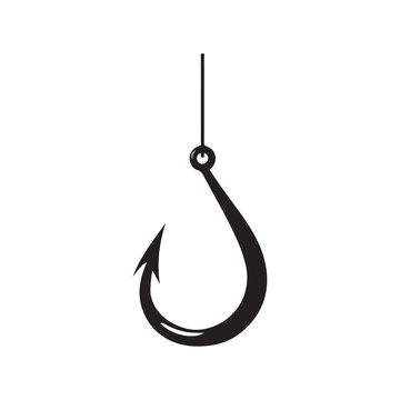 Simple Black Fishing Hook Isolated on White Background Stock