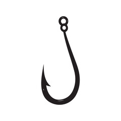 Simple Black Fishing Hook With Barb and Eye on White Background
