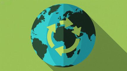 Environmental protection logo design, flat icon style, circular arrows surrounding the earth, strong geometric sense