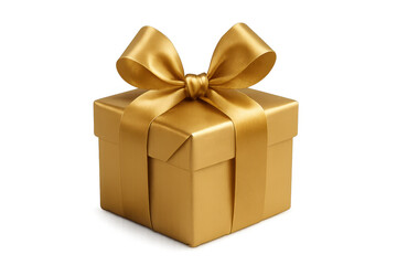 Obraz premium Golden gift box wrapped with silk ribbon on transparent background