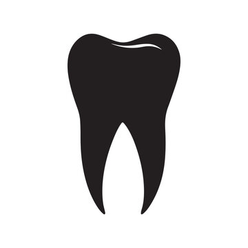 Single Black Tooth Silhouette on White Background Dental