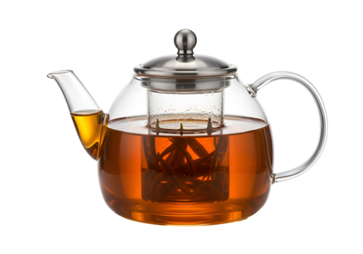 Glass Teapot: Brewing Excellence, Elegant Design on white background