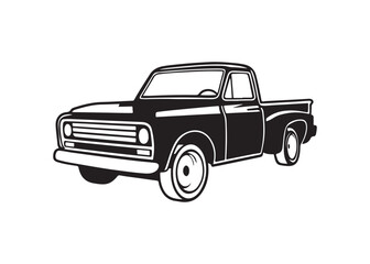 Vintage Automobile Silhouette Vector Icon, Classic Car Illustration on White.