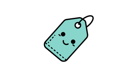 Cute Teal Price Tag with Happy Face and Stitching.