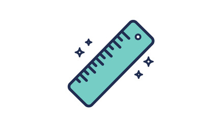 Cartoon Ruler Illustration with Sparkling Stars in Teal and Blue.