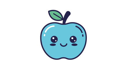 Adorable blue apple with a happy face and a green leaf for kids.