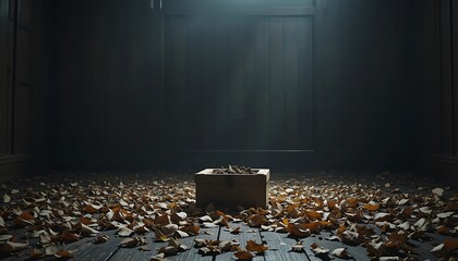Vintage Tote Bag on Hardwood Floor With Autumn Leaves and Sun Rays