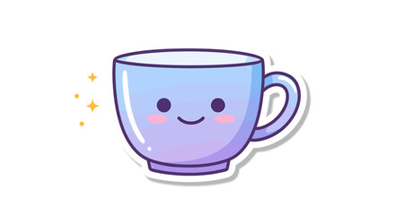 Adorable kawaii style blue purple cup with happy face illustration.