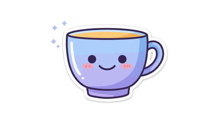 Cute Cartoon Cup of Coffee or Tea with Smiling Face.