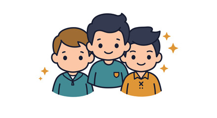 Cartoon Trio: Cheerful Young Boys in Casual Outfits.