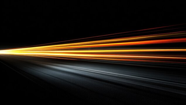 Abstract speed lines, vibrant orange and yellow light trails on dark background