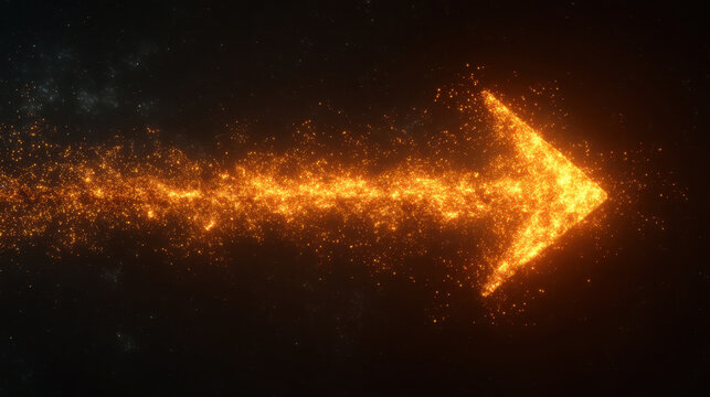 Vibrant arrow made of glowing particles points forward, creating sense of direction and energy. fiery effect adds dynamic and captivating visual element, perfect for conveying movement