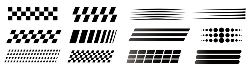 Set of icon racing stripes and vehicle graphics line art vectors.