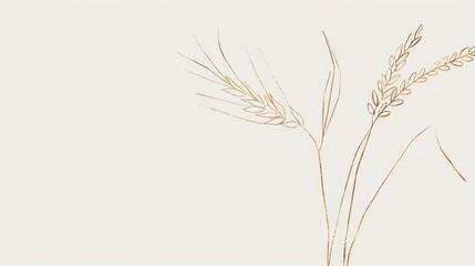 Fototapeta premium Minimalist Abstract Wheat Art: Linear Outlines & Grains on White Background – Editable Design