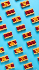 Geometric pattern of raspberry and orange slices desserts