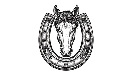 Horse head framed by horseshoe
