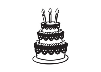 Birthday Cake Silhouette Vector Illustration with Candles and Celebration Design.